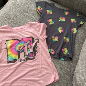 MTV t-shirt set pink and gray with tye dye print size 7/8